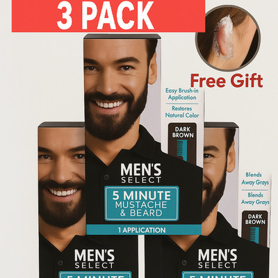 3X Men select Mustache & Beard Hair Color Dye Dark Brown or Black 5 minute gel