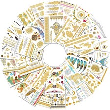 Gold tattoo metallic 32 Sheets,Over 340 Flash temporary tattoos for , Waterp...