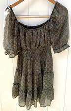 Trixxie Prairie Peasant Style Dress Olive Green Boho Bohemian Hippie Chic Size M