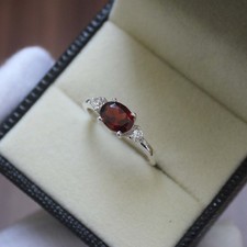Natural Red Garnet Gemstone Ring 925 Sterling Silver Oval Cut Handmade Jewelry