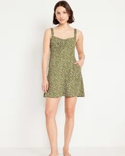Old Navy Fit & Flare Crepe Mini Olive Green Floral Dress size Petite XXL