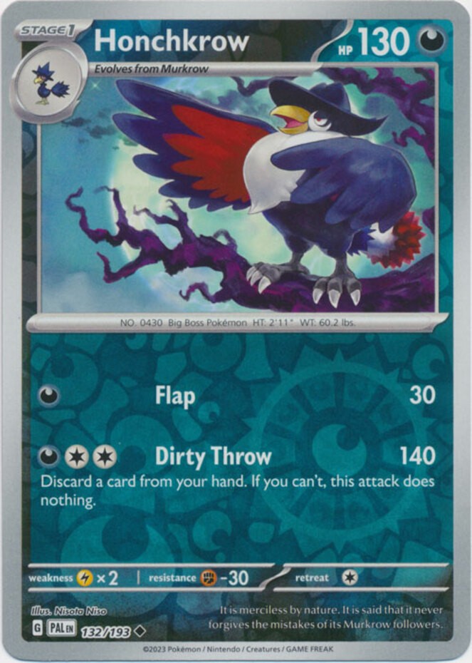 Honchkrow - 132/193 - Uncommon - Reverse Holo - Near Mint - Scarlet & Violet - P