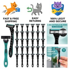 30 Bulk Disposable Razors for Men - Ergonomic Design  3 Blades for Smooth Shave