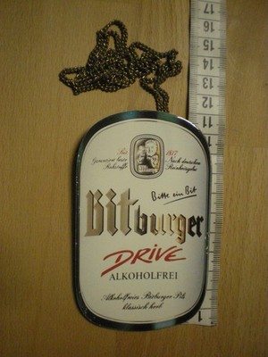 Bitburger DRIVE Alkoholfrei - Zapfhahnschild - Brauerei Schild mit Kette