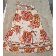 Anthropologie Farm Rio Maxi Dress M Floral Orange beige 100% viscose sleeveless
