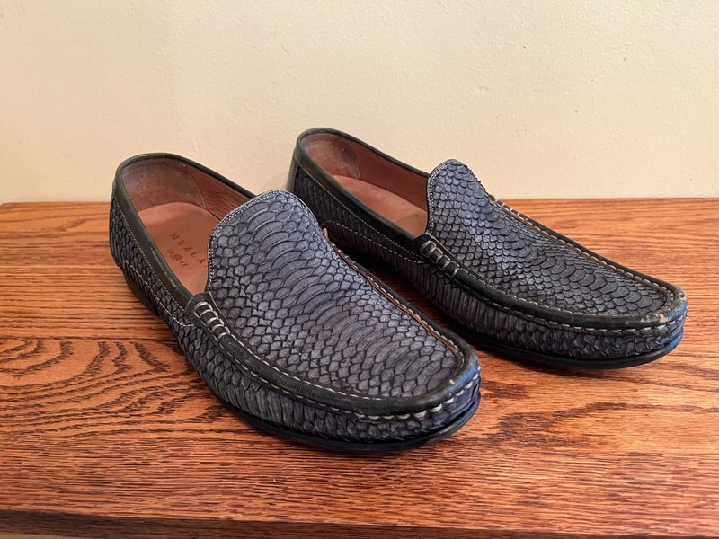 Mezlan Marius Snakeskin Leather Loafer Dress Shoes Gray Men Size 10 M
