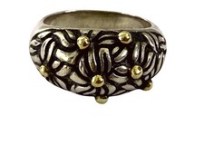 Vintage 90's 925 silver Floral Dome Ring Gold Vermeil Dots 6.4g Size 6 3/4