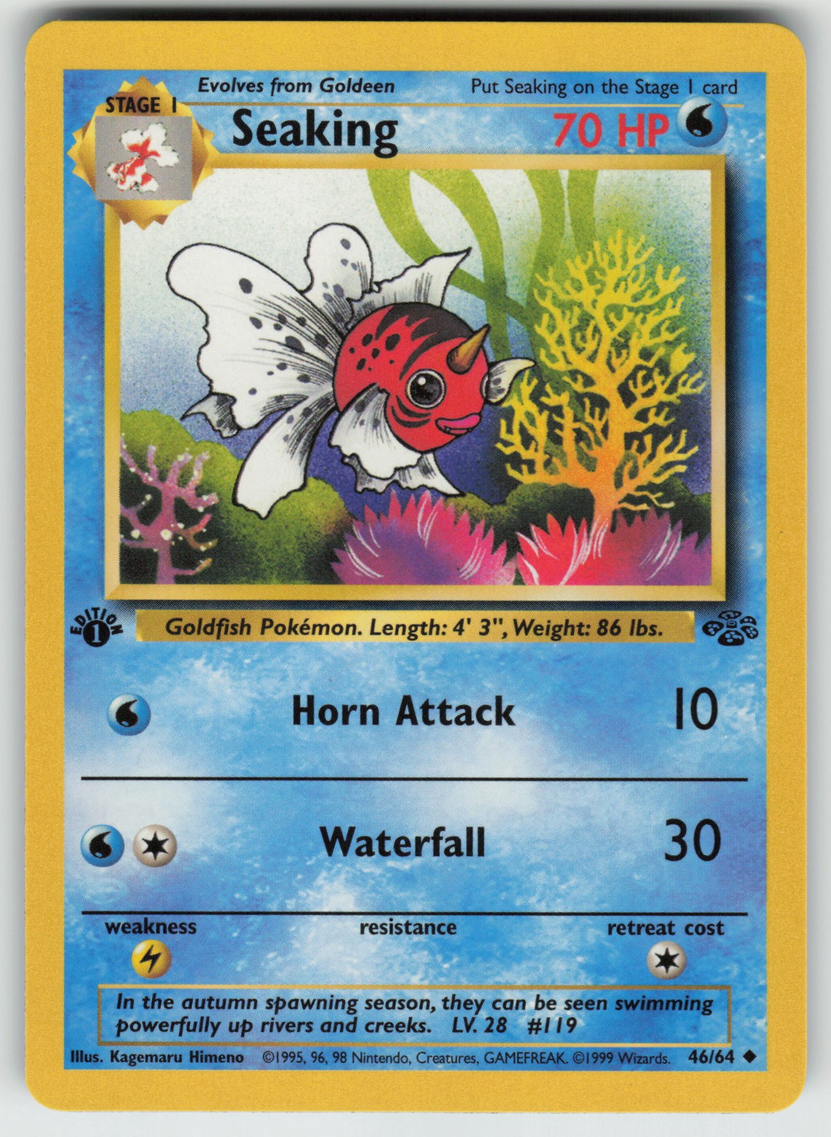 Pokemon 1st Edition Seaking Uncommon Jungle 46/64 NM