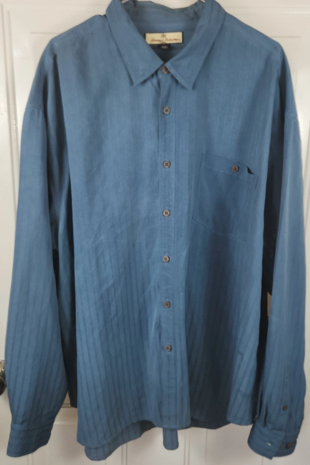 TOMMY BAHAMA Long Sleeve 100% Silk Button Down Solid Blue Shirt Size XX-Large