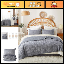 Navy Blue King Size Quilt Set - 3-Piece Cotton Bedspread, Soft  Cozy Bedding