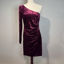 Eliza J One Shoulder Crushed Velvet Sheath Dress Plum Wine Evening Hoco Size 8