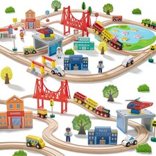 Tiny Land 110 Piece Wooden Train Set Toy Train With Tracks