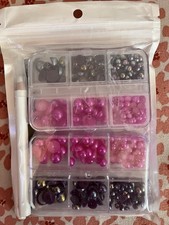 Assorted Beading Kit Pink Purple Black Beads with Tool in Divided Container