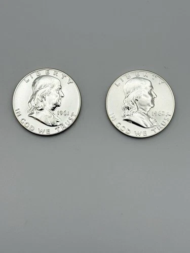 1961 1962 Franklin Half Dollar Proof Silver 2 Coin Lot Nice Eye Appeal #1116