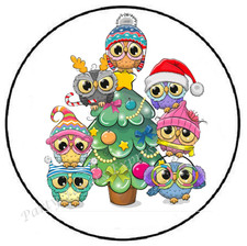 OWLS AROUND CHRISTMAS TREE ENVELOPE SEALS LABELS STICKERS PARTY FAVORS
