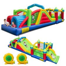 Inflatable Obstacle Course Bounce House Dual Slides w/2 680 W Blower