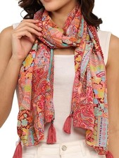 Scarf for Women Boho Tassel  Lightweight 180x50CM Crimesion Pink Polyester