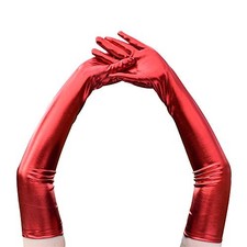 21   Women Long Gloves Stretchy Elbow Leather Glove for Evening Party Opera Red