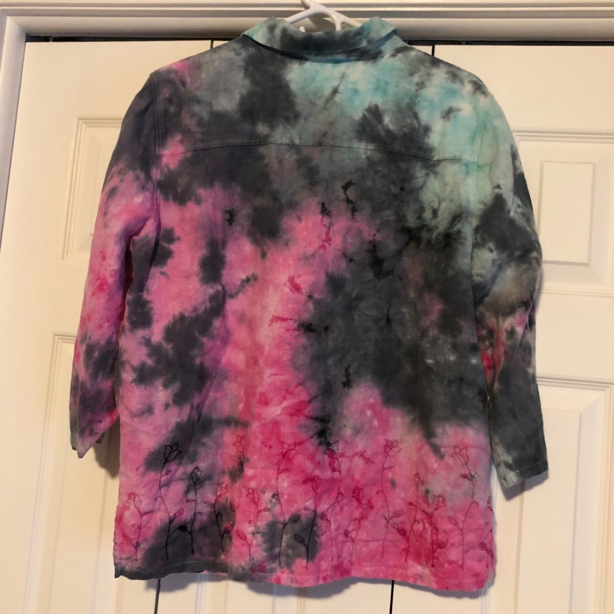 Studio Works 100% Linen Tie Dye Button Up Jacket Women's Large Beach 90s Y2K View 2