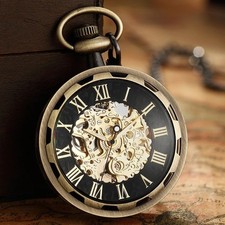 Vintage Mechanical Pocket Watch Silvery Unique Retro Winding Round Fancy Men New
