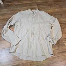 Camicia uomo Zara lino grezzo senza colletto slim fit S casual abbottonata panna spiaggia