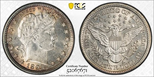 1893 Barber Quarter PCGS MS62