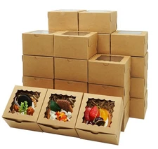 100pcs Cookie Boxes 4x4x2.5 Inch Bakery Boxes with Window Treat Box Dessert B...