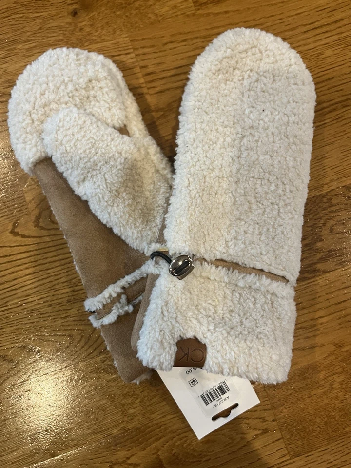 CALVIN KLEIN Women’s  One Size Faux Shearling & Faux Suede Mittens NWT  - Image 2 of 4
