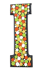 Dot Painted Wood Letter-I, Orange, Yellow, Green, White