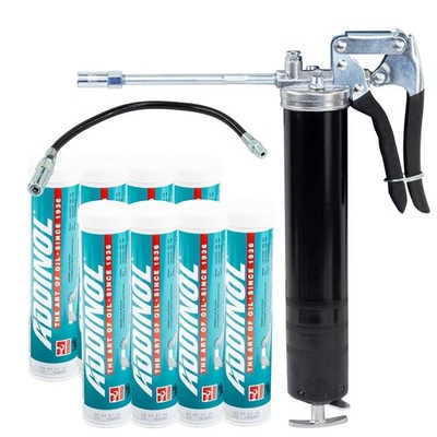 ADDINOL Mehrzweckfett Lithiumfett Fett Addilith EP 2 8 X 400 g + Fettpresse