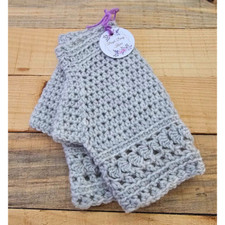 Fingerless Gloves Grey Short Wristlet Half Thumb Hole Handmade Crochet