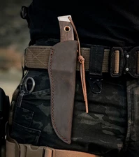 waist belt bag knife blade sheath scabbard holder pocket cow leather coffee Q61