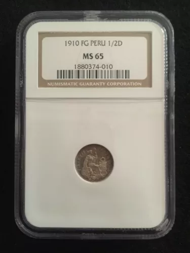 1910-FG Peru 1/2 Dinero NGC MS65