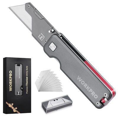 #ad WORKPRO Premium Titanium Utility Knife CNC Unibody w 10 Extra Blades Lightweight $32.39