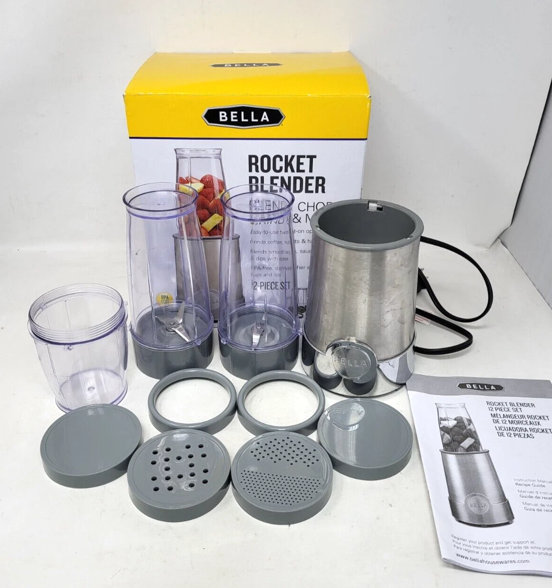 BELLA Personal Size Rocket Blender, 12 piece set