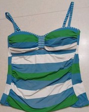 Tommy Bahama Tankini Swim Top Size Small Blue Green Stripes Padded Beach