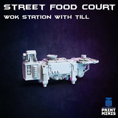 Street Food Court Wok Station with Till - Night Market - Print Minis - Wargaming