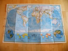 Vtg 1996 National Geographic Map Mural NGS World Political Physical 42-1/4"x29"