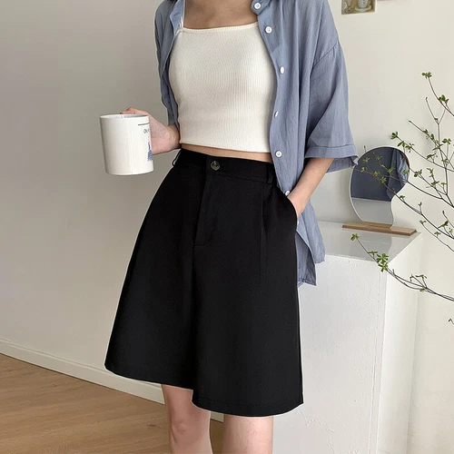 Dama Traje Informal Pantalones Cortos Rectos Pierna Ancha Culotte Suelto Cintura Alta Oficina Verano - Imagen 15 de 29