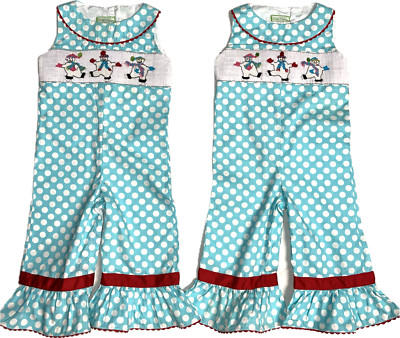 Lot 2LITTLE THREADS Twins Set Whimsical Romper Smocked Embroidered Girls 18M