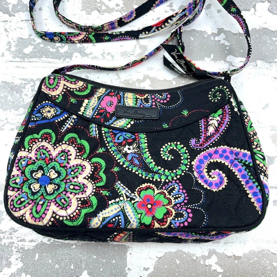 Vera Bradley через плечо наплечная сумка сумочка маленький живой пейсли черный фиолетовый - Изображение 2 из 4