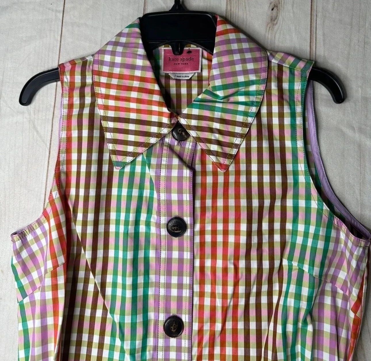 Abito Camicia Kate Spade New York Multi M Arcobaleno Plaid Cotone Cintura Bottoni Frontali