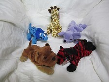 Lot 5 NEW 1997 Avon Kids Full O Beans Mouse-Zebra-Dog-Dinosaur-Giraffe Beanies