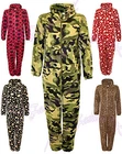 UNISEX MENS & LADIES FLEECE HOODED ASSORTED PRINT BODYSUIT ALL IN ONE SIZES S-XL