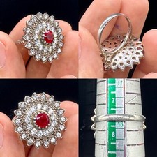 Gorgeous Ancient Roman Ruby Stone With Crystal Silver Ring restored