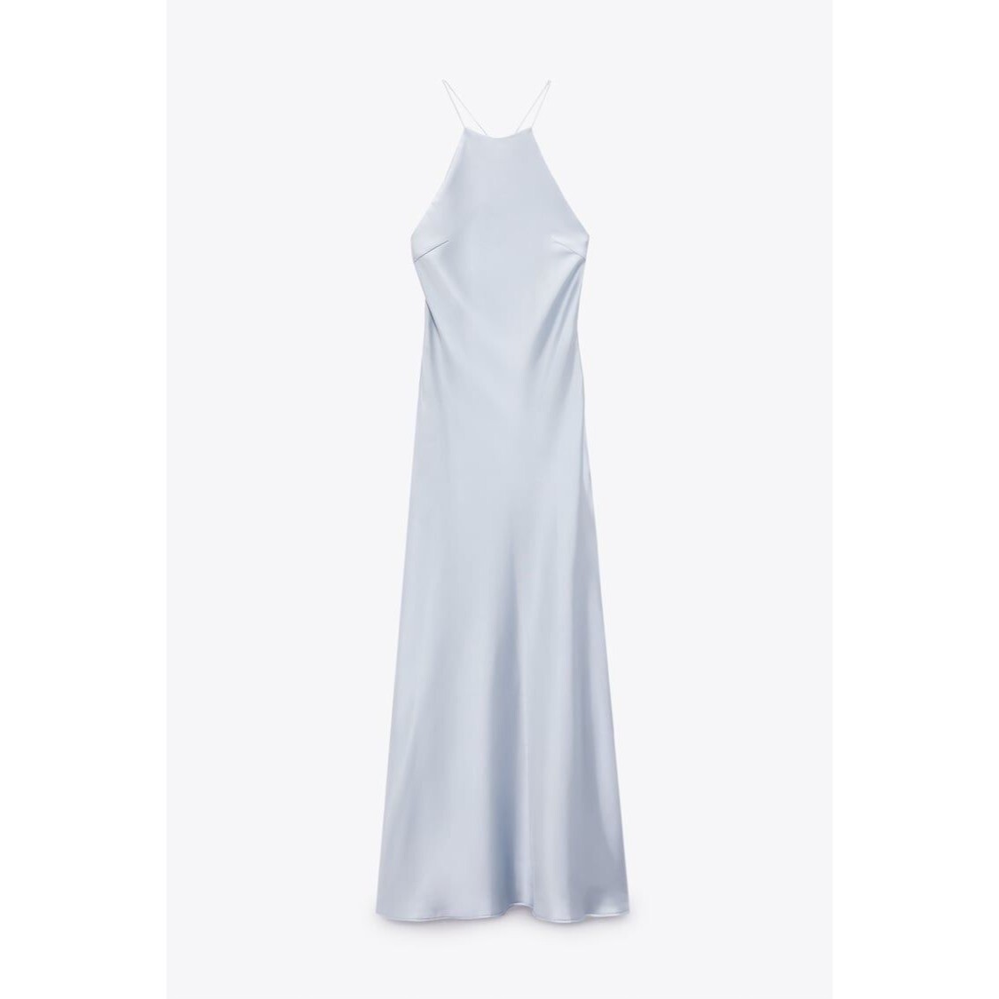 zara satin dress with spaghetti straps Zara - Satin Strappy Midi Dress - Light Blue - S