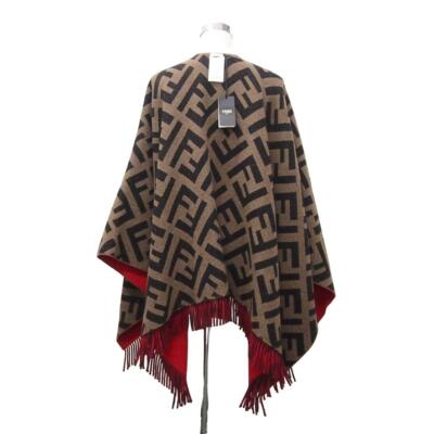 Fendi FF logo zucca pattern poncho red brown wool cashmere Fendi FF logo zucca pattern poncho red brown wool cashmere