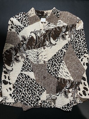 Bala Bala Long sleeve Blouse size M crinkle crepe shirt Brown Black animal print