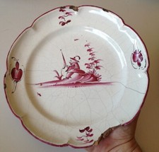 ancienne Assiette en Faience XVIIIeme Rose Chinois MOYEN Lunéville