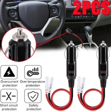 2 Pack 12-24V Fused LED Light Cigarette Lighter Male Plug Replacement with Leads